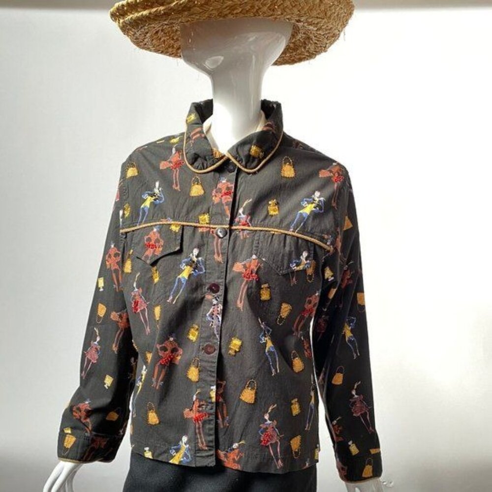 Vanity Collection XL Black Button-Up Jacket With Vibrant Fashion Print